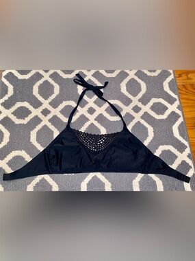 Xhilaration Black Halter Swim Top with Crochet Accent